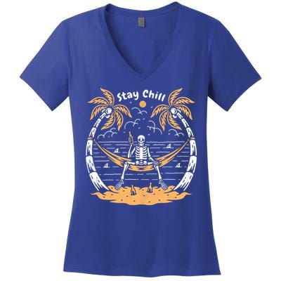 Stay Chill Skeleton Women's V-Neck T-Shirt