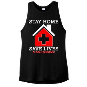 Stay Home Save Lives Global Pandemic Ladies PosiCharge Tri-Blend Wicking Tank