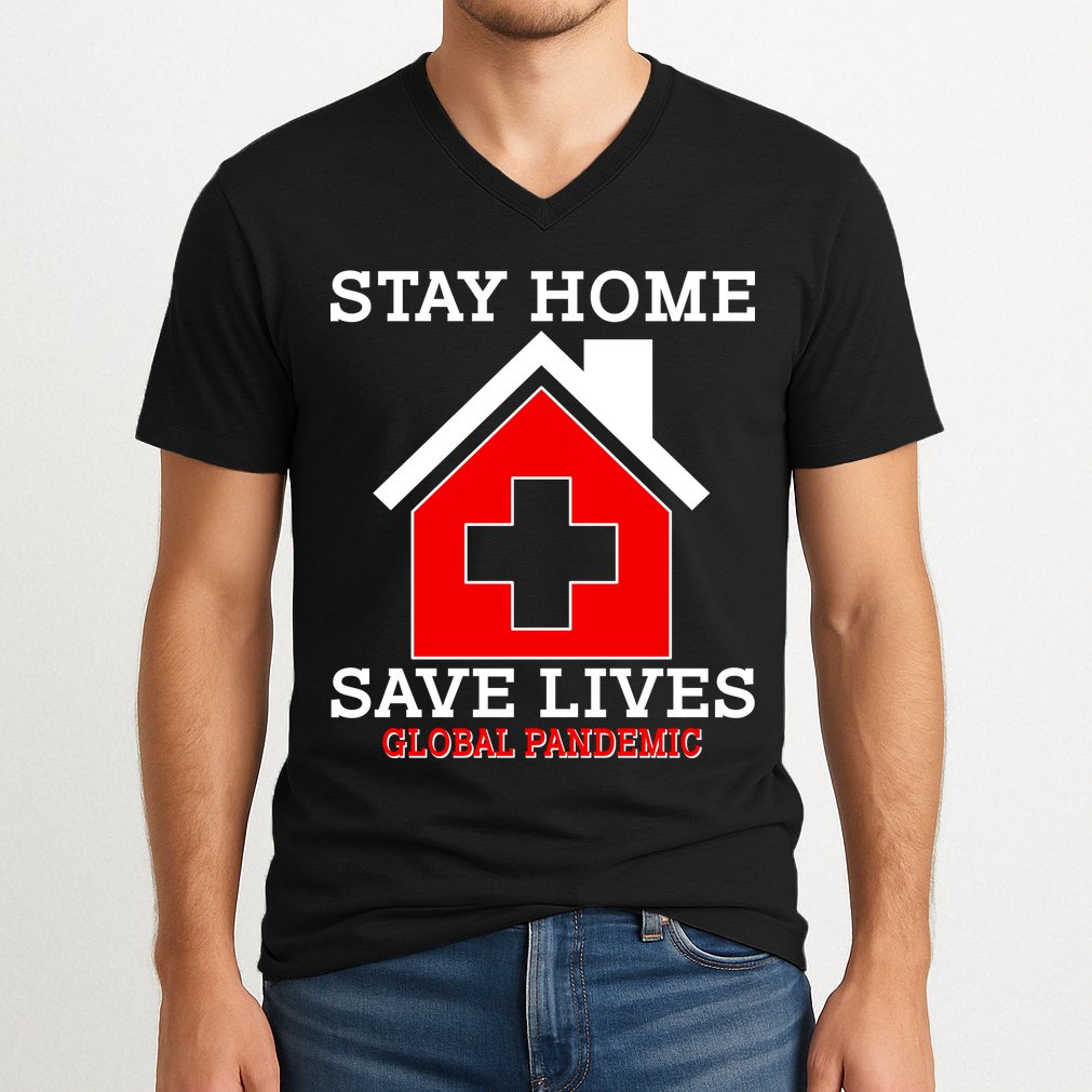 Stay Home Save Lives Global Pandemic V-Neck T-Shirt