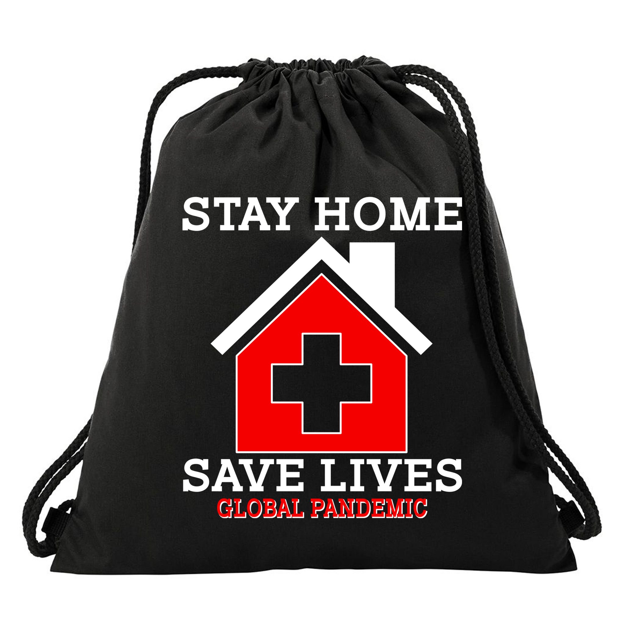 Stay Home Save Lives Global Pandemic Drawstring Bag
