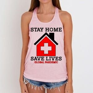 Stay Home Save Lives Global Pandemic Women's Knotted Racerback Tank