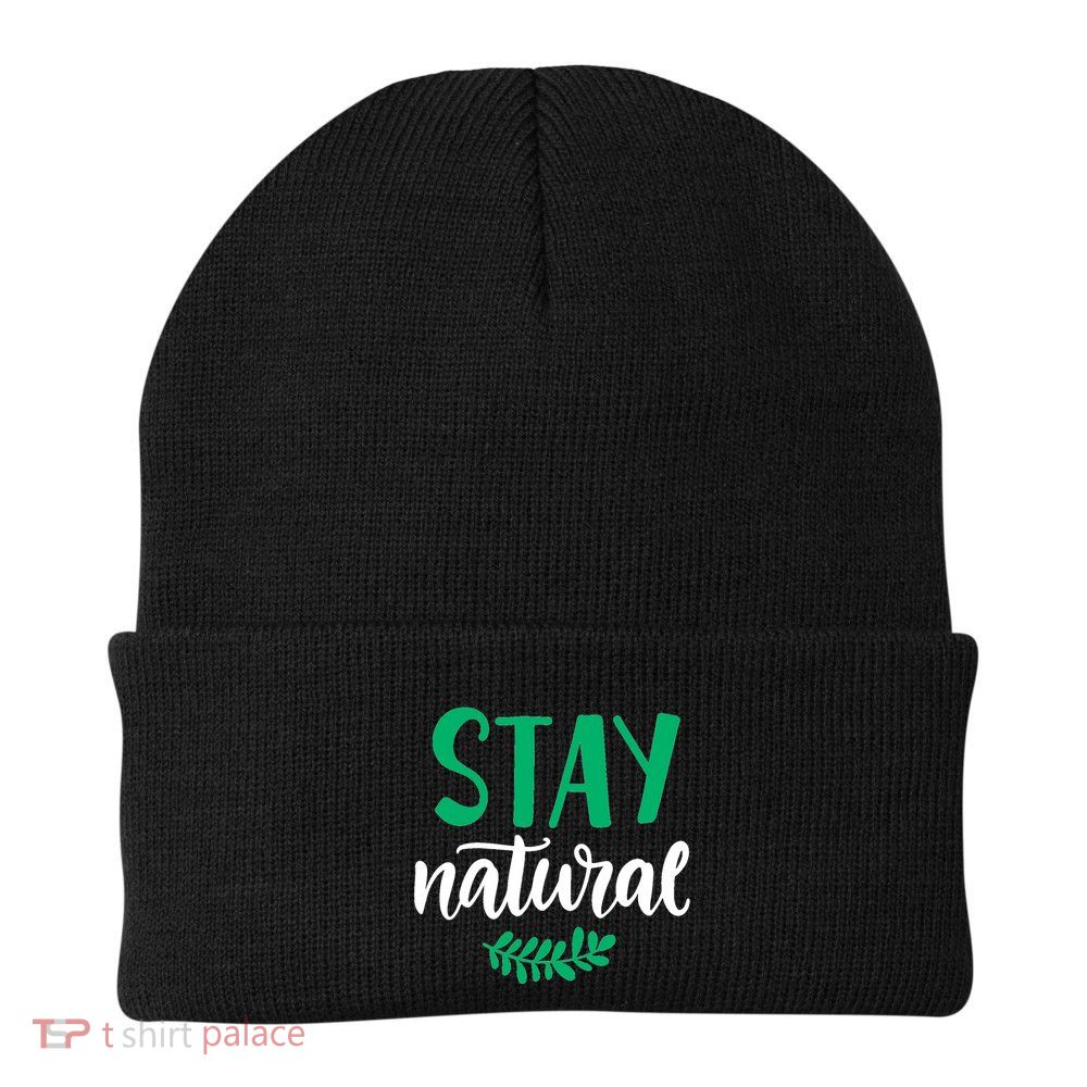Stay Natural Green Leaf Knit Cap Winter Beanie