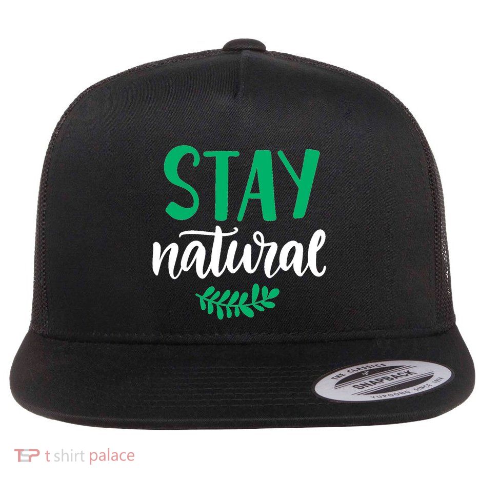 Stay Natural Green Leaf Flat Bill Trucker Hat