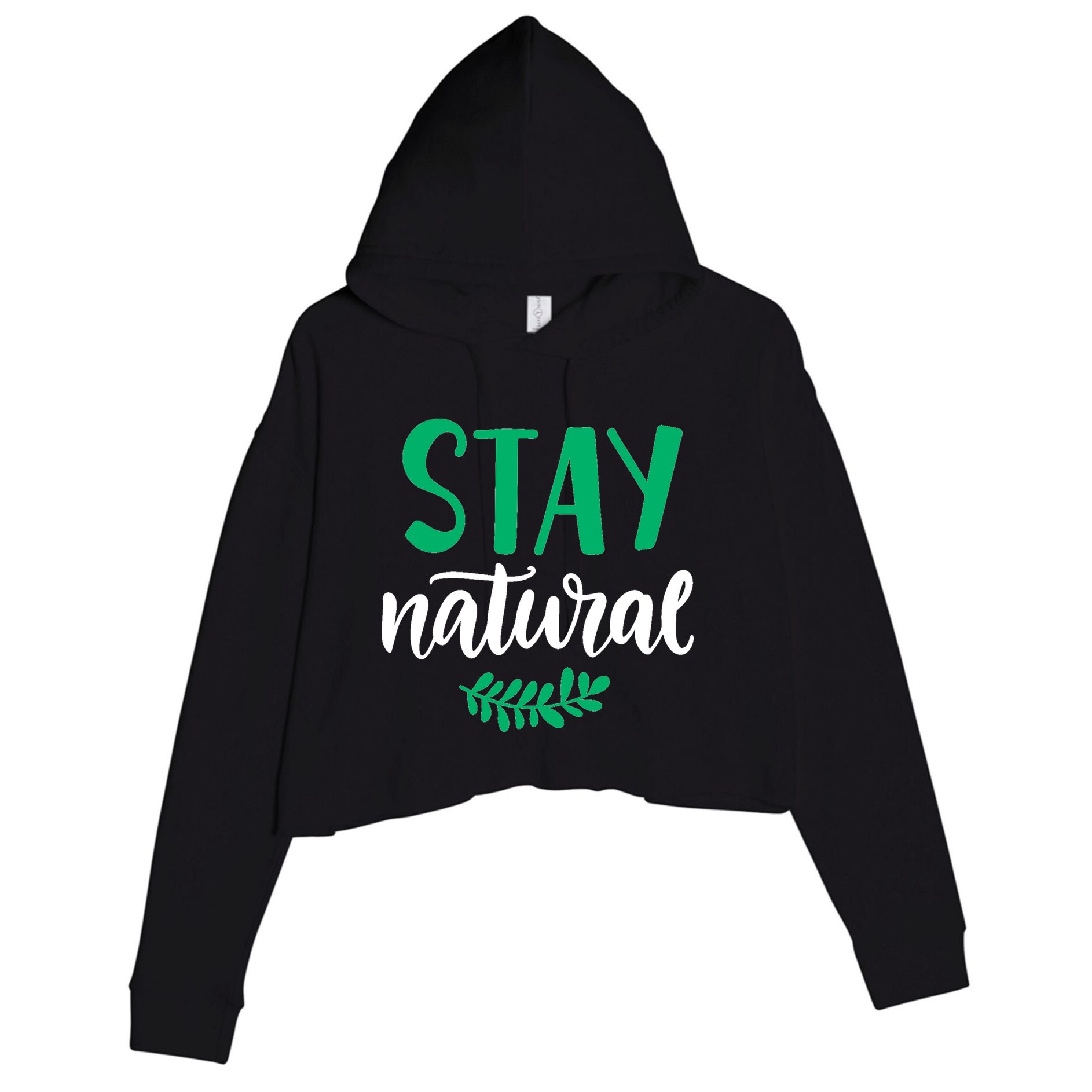 Stay Natural Green Leaf Crop Fleece Hoodie
