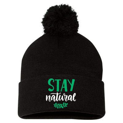 Stay Natural Green Leaf Pom Pom 12in Knit Beanie