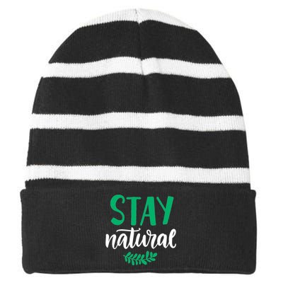 Stay Natural Green Leaf Striped Beanie with Solid Band