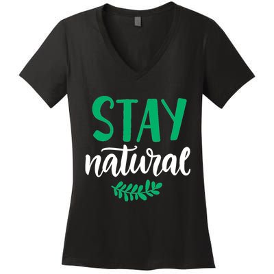 Stay Natural Green Leaf Women's V-Neck T-Shirt