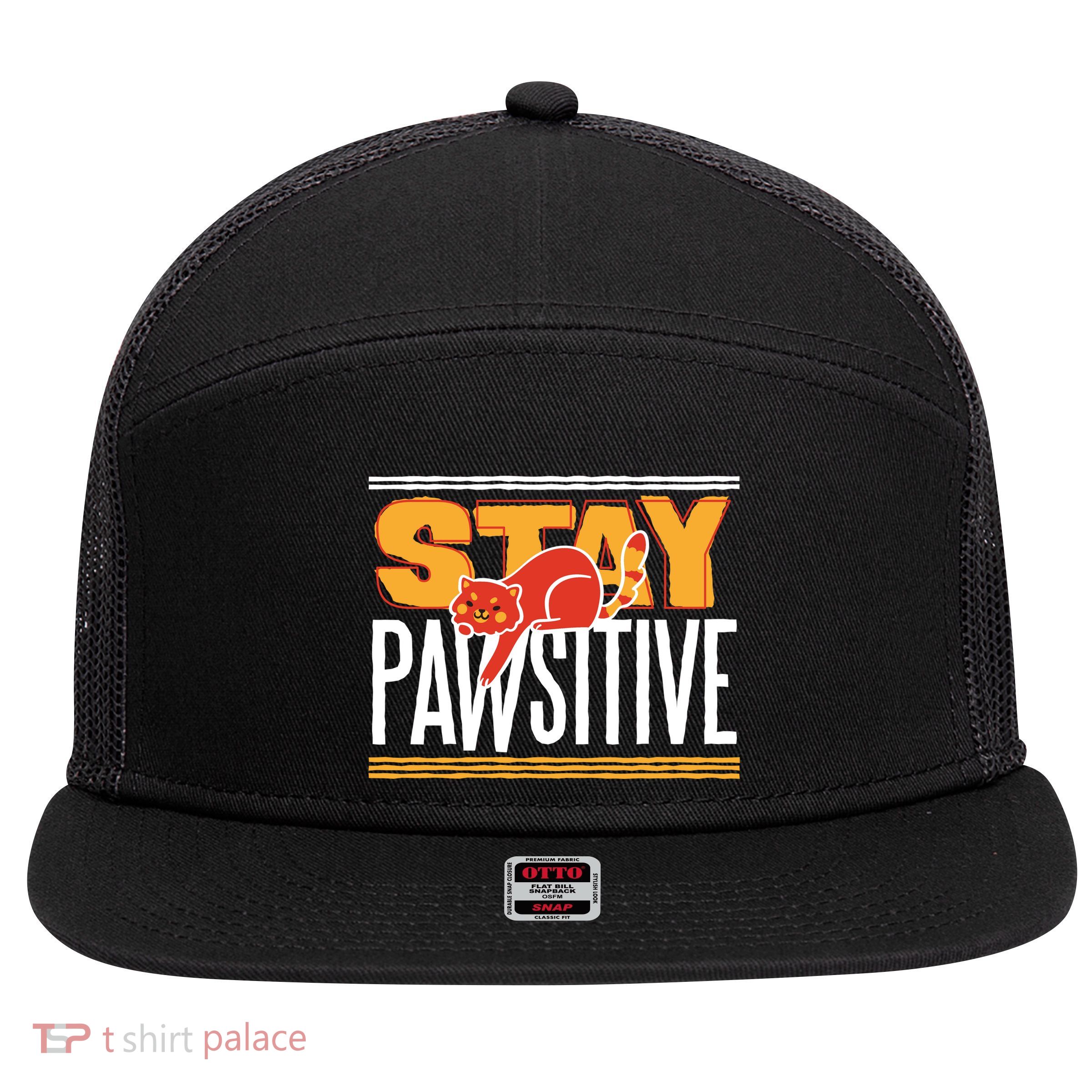 Stay Pawsitive 7 Panel Mesh Trucker Snapback Hat