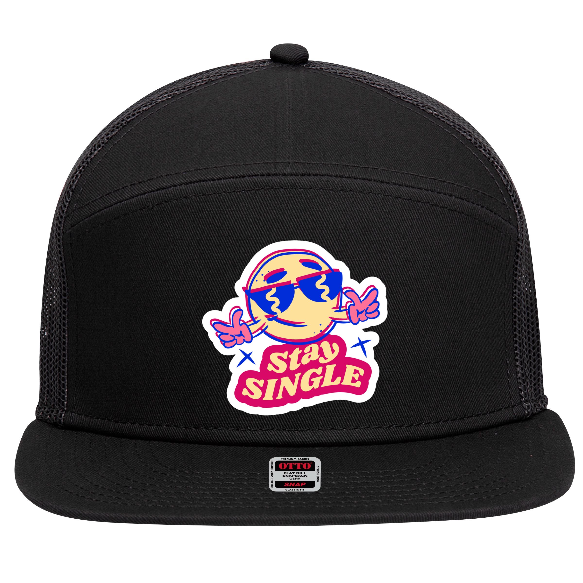 Stay Single Smiley 7 Panel Mesh Trucker Snapback Hat