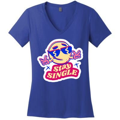 Stay Single Smiley Women's V-Neck T-Shirt