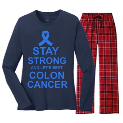 Stay Strong And Let's Beat Colon Cancer Women's Long Sleeve Flannel Pajama Set 