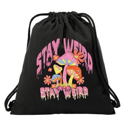 Stay Weird Mushrooms Drawstring Bag