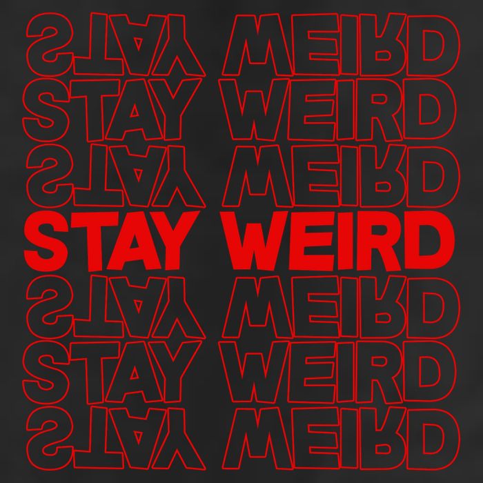 Stay Weird Text Pattern 7 Panel Mesh Trucker Snapback Hat