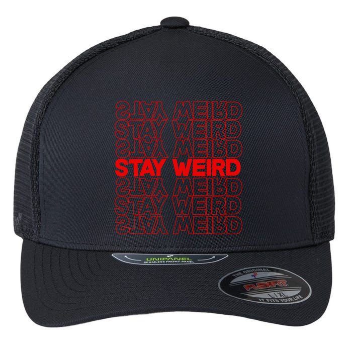 Stay Weird Text Pattern Flexfit Unipanel Trucker Cap