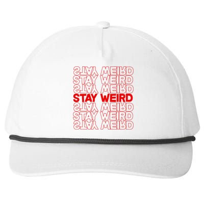 Stay Weird Text Pattern Snapback Five-Panel Rope Hat