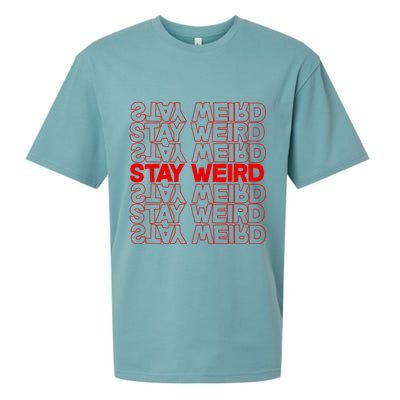 Stay Weird Text Pattern Sueded Cloud Jersey T-Shirt