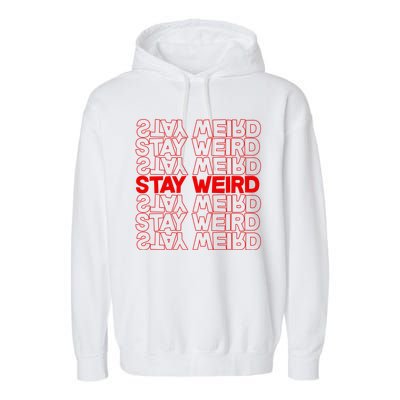 Stay Weird Text Pattern Garment-Dyed Fleece Hoodie