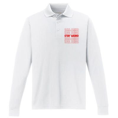 Stay Weird Text Pattern Performance Long Sleeve Polo