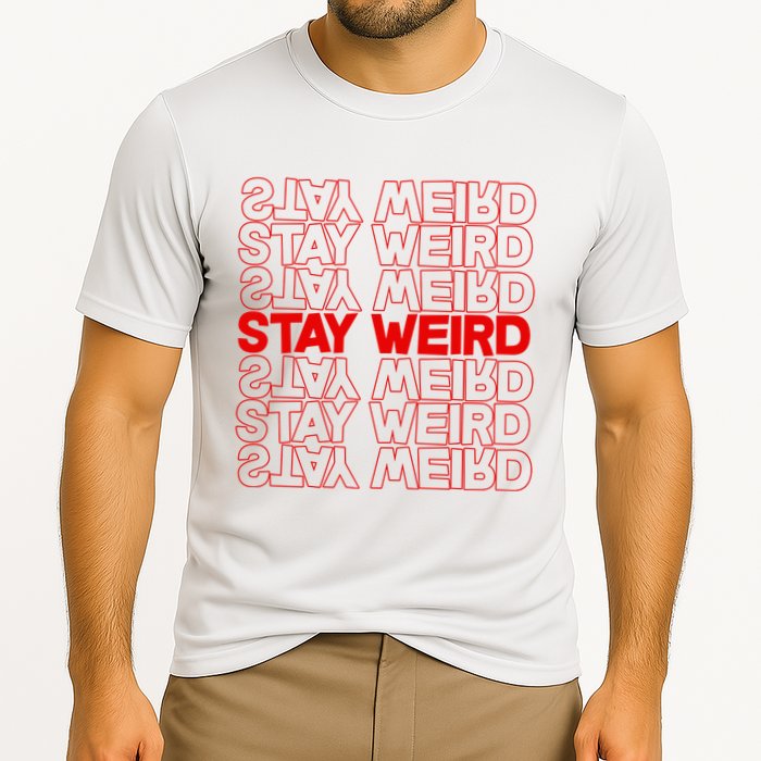 Stay Weird Text Pattern Performance Shirt