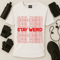 Stay Weird Text Pattern Performance Shirt