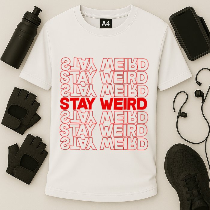 Stay Weird Text Pattern Performance Shirt