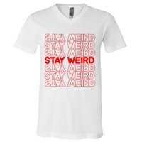Stay Weird Text Pattern V-Neck T-Shirt