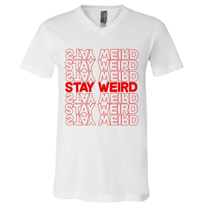 Stay Weird Text Pattern V-Neck T-Shirt