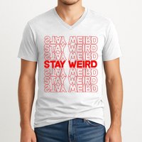 Stay Weird Text Pattern V-Neck T-Shirt