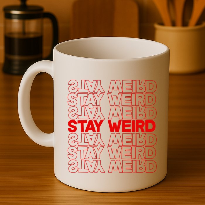 Stay Weird Text Pattern Mug