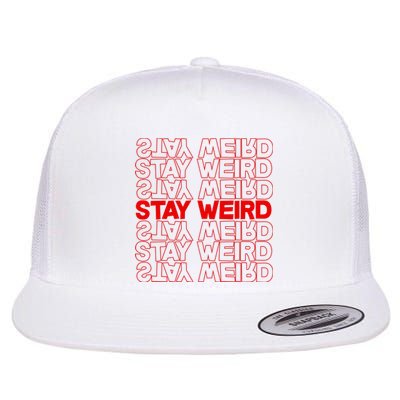 Stay Weird Text Pattern Flat Bill Trucker Hat