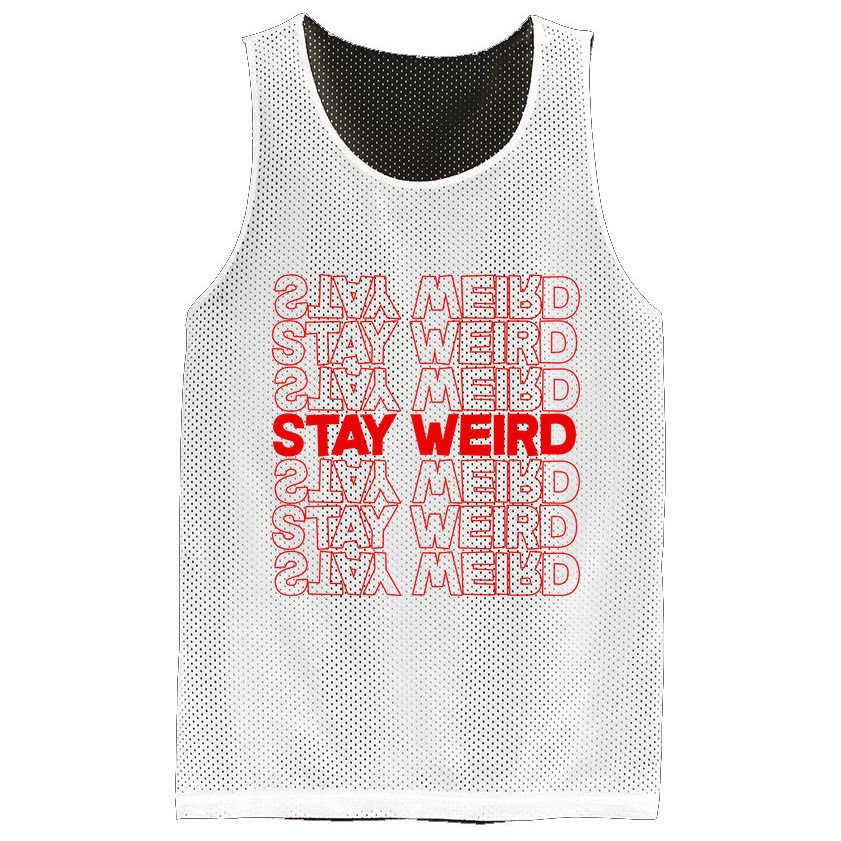 Stay Weird Text Pattern Mesh Reversible Basketball Jersey Tank