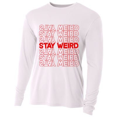 Stay Weird Text Pattern Cooling Performance Long Sleeve Crew