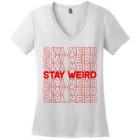 Stay Weird Text Pattern Women's V-Neck T-Shirt