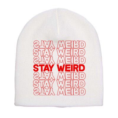Stay Weird Text Pattern Short Acrylic Beanie
