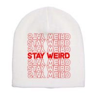 Stay Weird Text Pattern Short Acrylic Beanie