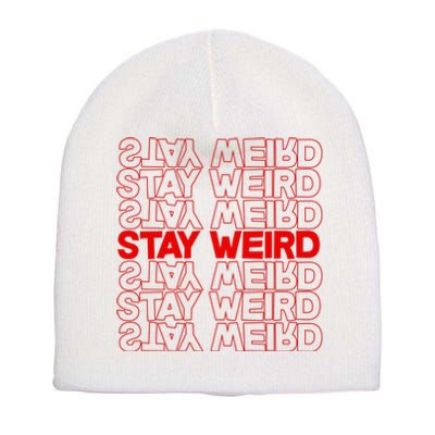 Stay Weird Text Pattern Short Acrylic Beanie