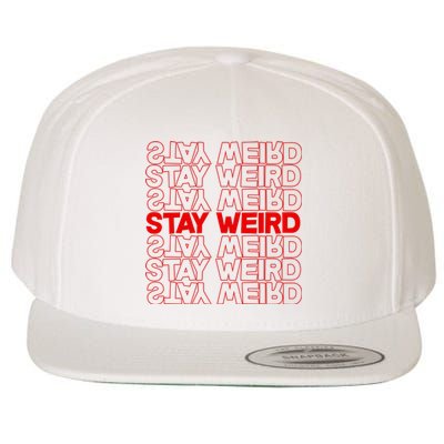 Stay Weird Text Pattern Wool Snapback Cap