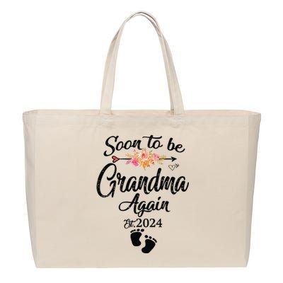 Soon To Be Grandma Again Est 2024 Flower Heart Mothers Day Cotton Canvas Jumbo Tote