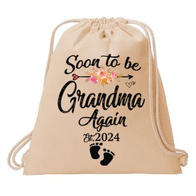 Soon To Be Grandma Again Est 2024 Flower Heart Mothers Day Drawstring Bag