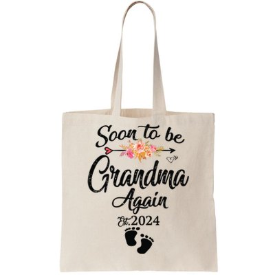 Soon To Be Grandma Again Est 2024 Flower Heart Mothers Day Tote Bag