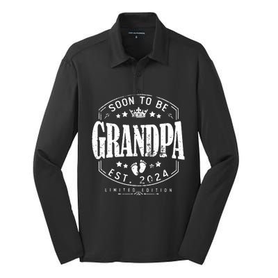 Soon To Be Grandpa 2024 Grandparents Baby Announcement Silk Touch Performance Long Sleeve Polo