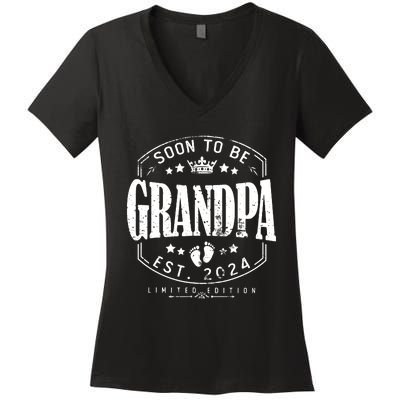 Soon To Be Grandpa 2024 Grandparents Baby Announcement Women's V-Neck T-Shirt