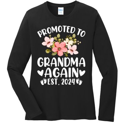 Soon To Be Grandma Again Promoted To Grandma Again Est 2024 Ladies Long Sleeve Shirt