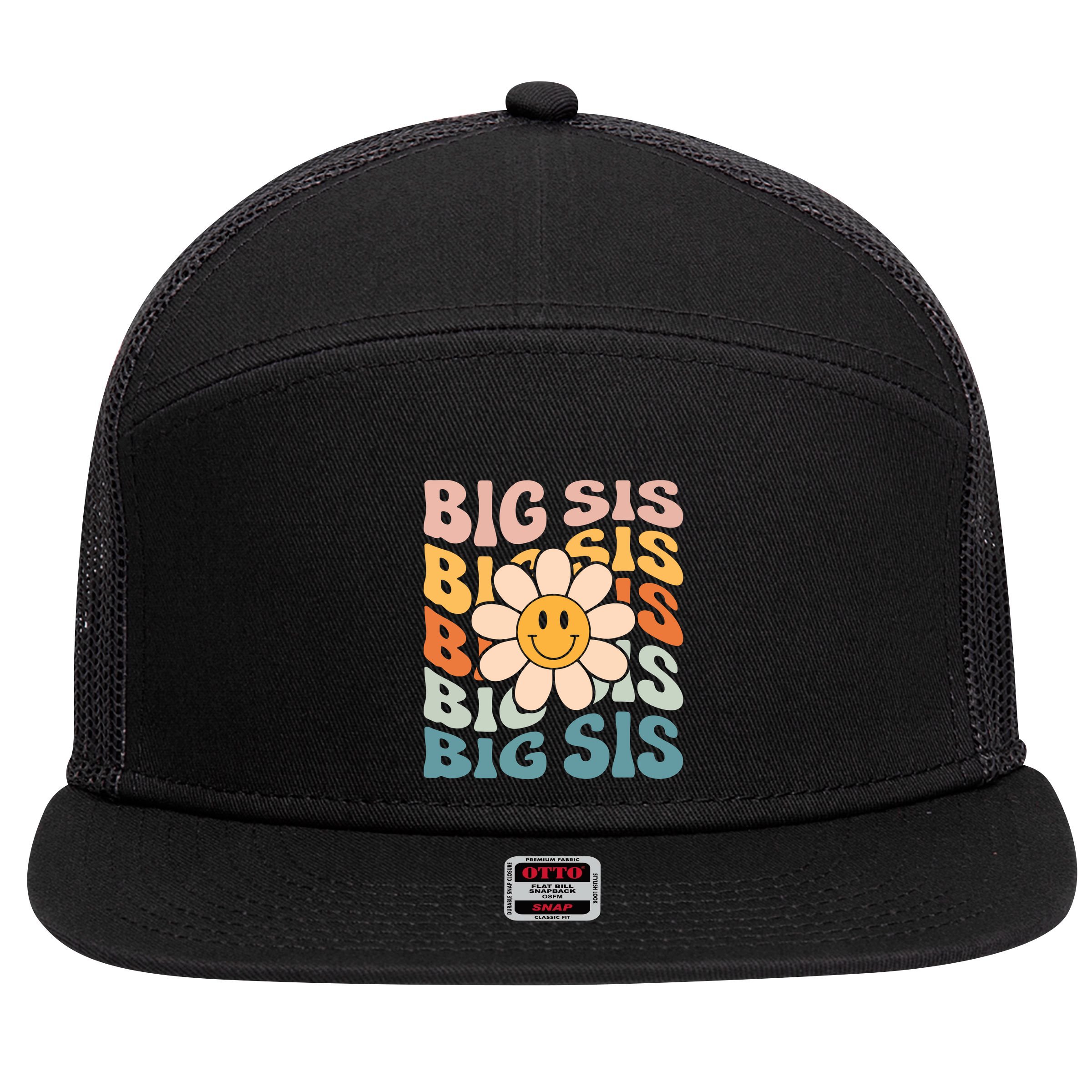 Soon To Be New Big Sister Retro Proud Big Sis Announcement 7 Panel Mesh Trucker Snapback Hat