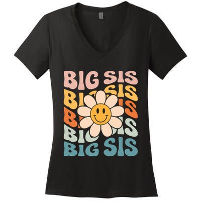 Soon To Be New Big Sister Retro Proud Big Sis Announcement Women's V-Neck T-Shirt