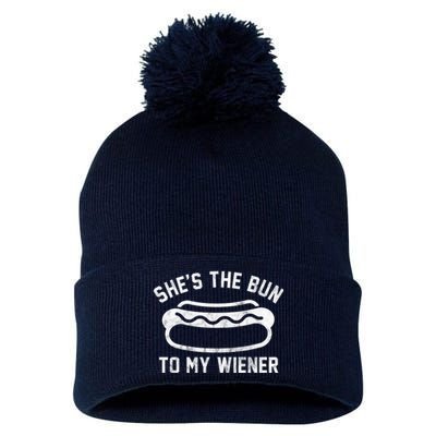 SheS The Bun To My Winer Funny Hotdog Pom Pom 12in Knit Beanie