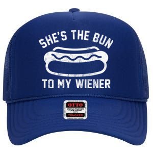 SheS The Bun To My Winer Funny Hotdog High Crown Mesh Back Trucker Hat