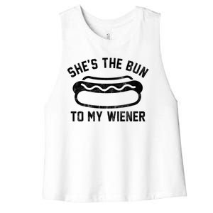 SheS The Bun To My Winer Funny Hotdog Women's Racerback Cropped Tank