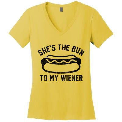 SheS The Bun To My Winer Funny Hotdog Women's V-Neck T-Shirt