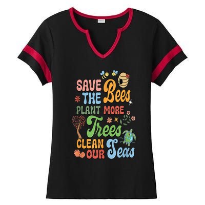 Save The Bees Plant More Trees Climate Change Funny Earth Ladies Halftime Notch Neck Tee